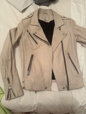 IRO Beige Leather Moto Jacket with Silver Hardware